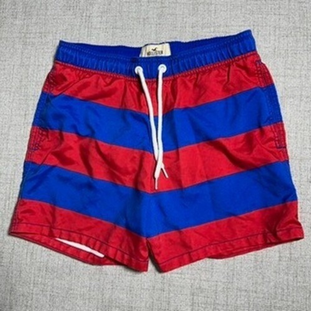 Hollister Swim Trunks Striped Red Blue Swimsuit Shorts Beach Summer‎ Size M